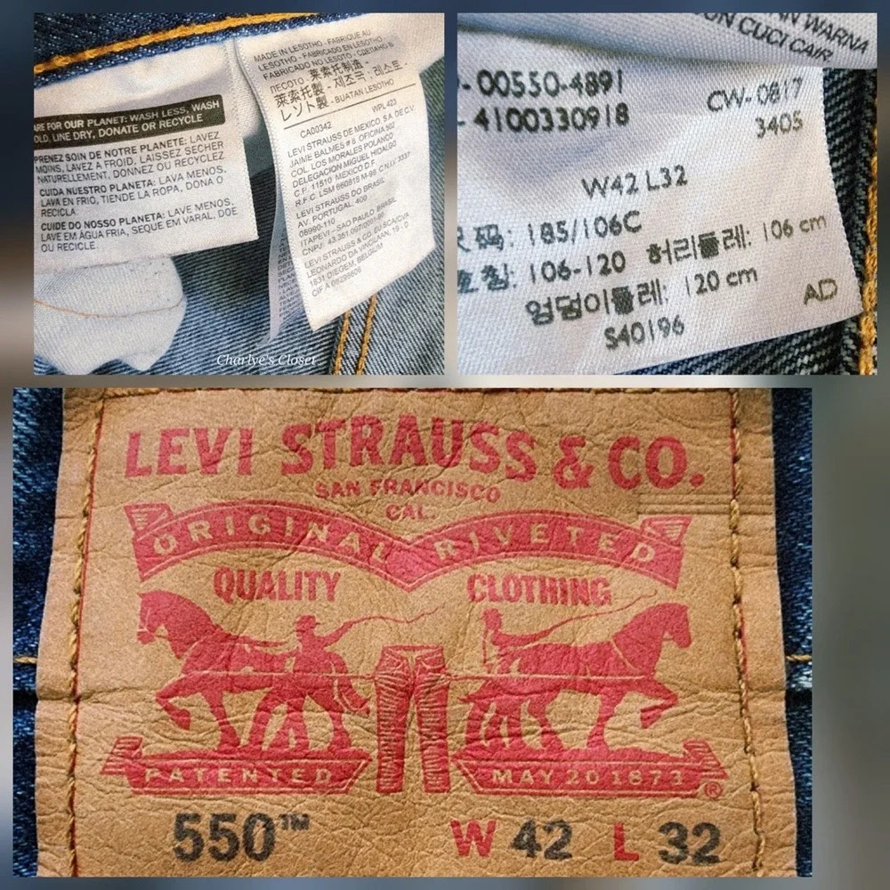 Levis 550 Mens Relaxed Fit Straight Jeans Medium Blue Wash 42x32 00550-4891‎